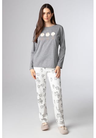 Pijama Feminino Longo Em Moletinho Ovelhinhas
