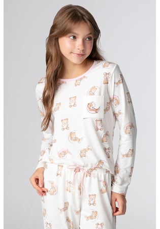 Pijama Infantil Feminino Urso Lua
