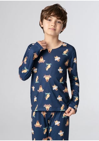 Pijama Infantil Masculino Malha Peach Capivara