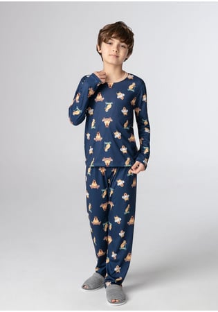 Pijama Infantil Masculino Malha Peach Capivara
