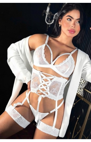 Conjunto sexy com cinta-liga e persex 