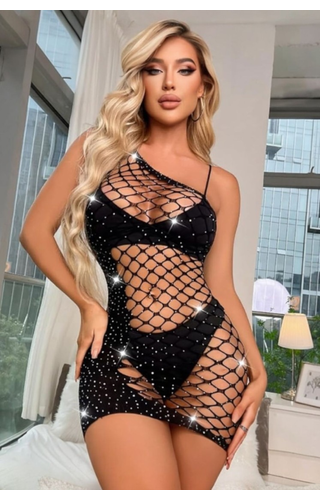 Vestido Arrastão com Micro Strass 