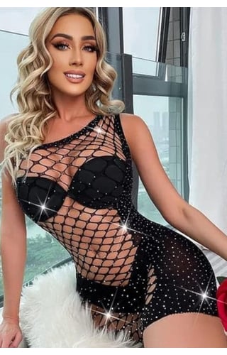 Vestido Arrastão com Micro Strass 