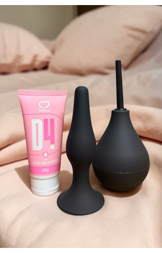 Kit Plug anal com ventosa, Lubrificante D4  e Ducha íntima 