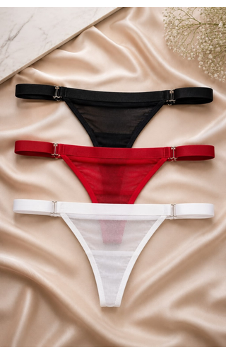 Kit com 3 calcinhas em tule com regulagem