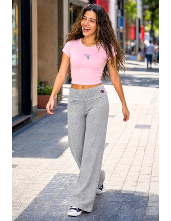 Calça de Ribana cós dobrado