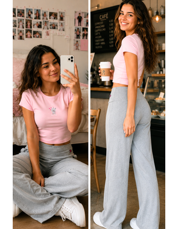 Calça de Ribana cós dobrado