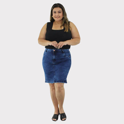 Saia Secretaria Feminina Plus Size Jeans - 2805