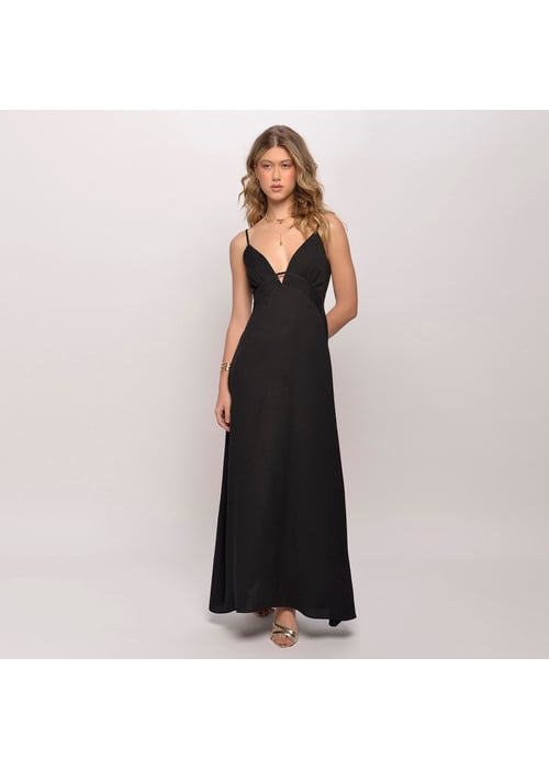 Vestido Midi Evasê Com Franzido No Busto 