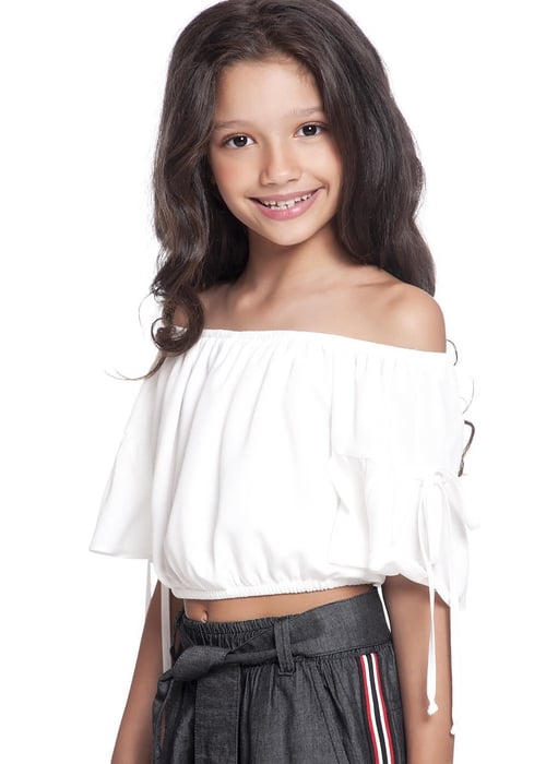 Blusa Kids Ombro à Ombro Com Cordões Na Manga