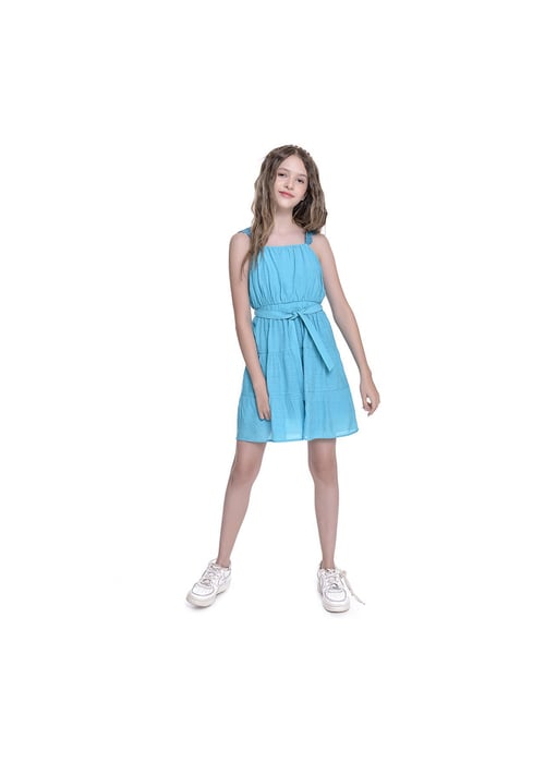 Vestido Curto Infantil Menina Amofany Com Cinto E Detalhe De Flor