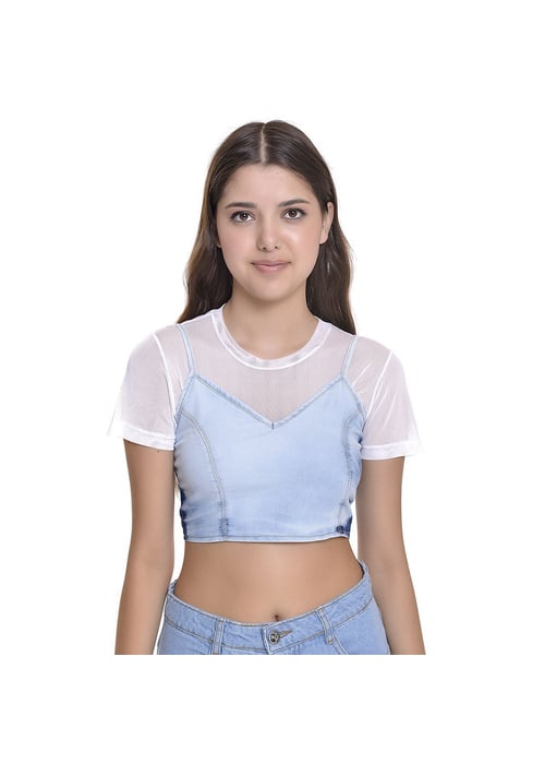 Top Juvenil Feminino Amofany Esportivo Chambray Com Blusa Em Tule