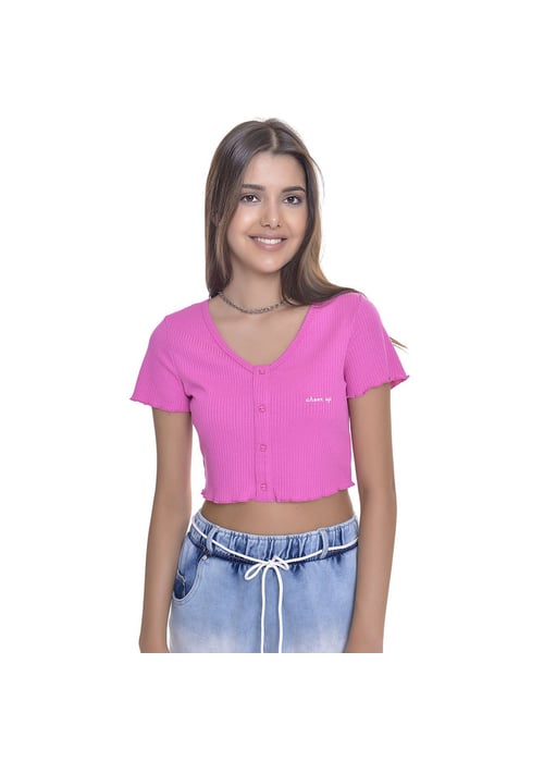 Cropped Juvenil Feminino Amofany Canelado Frufru Cheer Up