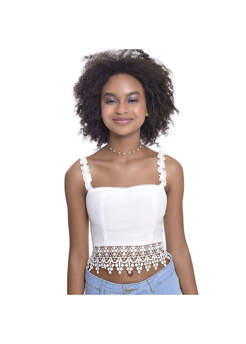 Cropped Juvenil Feminino Amofany Em Viscose Com Renda