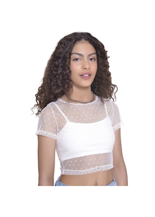 Cropped Juvenil Feminino Amofany Tule Poá