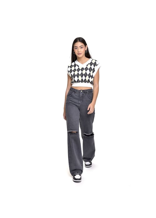 Calça Wide Leg Juvenil Feminino Amofany Em Jeans Preto