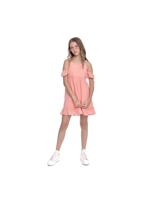 Vestido Curto Infantil Menina Amofany Com Manga Ciganinha Babado