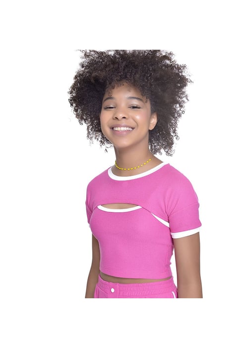 Blusa Cropped Infantil Menina Amofany Manga Curta Em Malha Piquet