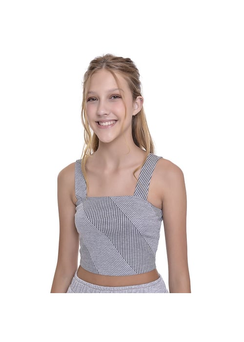 Cropped Juvenil Femino Em Malha Listrada Amofany