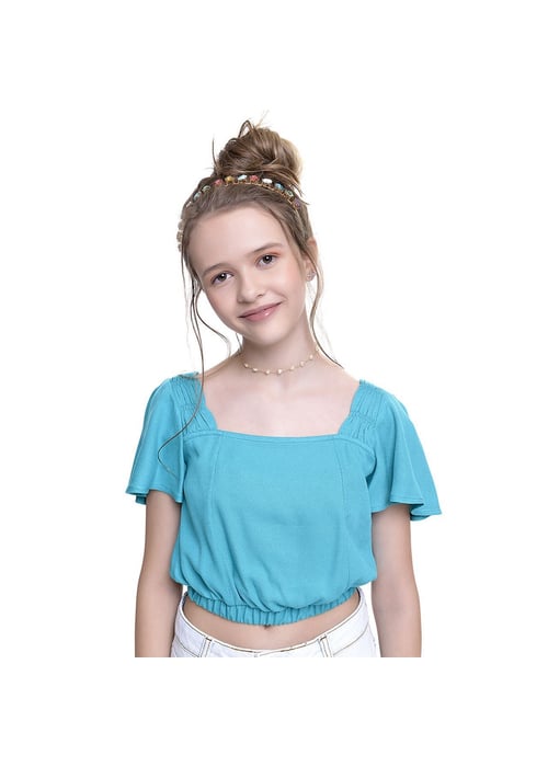 Blusa Cropped Infantil Feminina Com Manga Babado Amofany