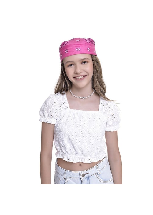 Blusa Infantil Feminina Com Mangas Bufantes Em Malha Laise Amofany