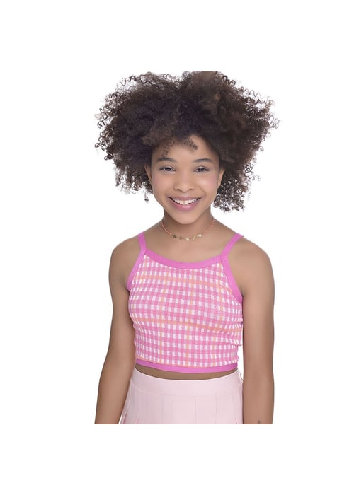 Top Infantil Feminino Em Jacquard Vichy Xadrez Básico Amofany