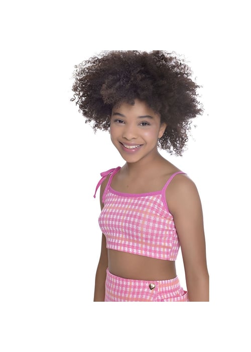 Top Infantil Feminino Em Jacquard Vichy Xadrez Colorido Amofany