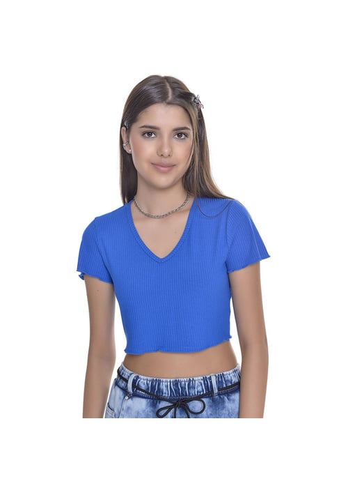 Cropped Juvenil Feminino Amofany Canelado Com Decote V