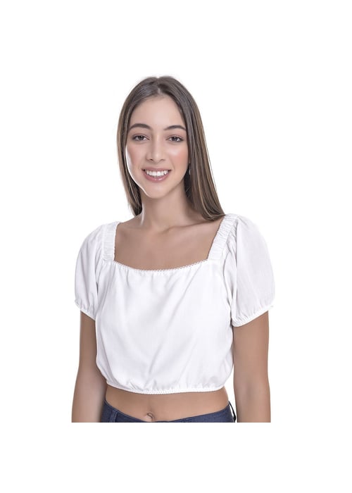 Cropped Juvenil Feminino Amofany Em Viscose Com Manga Bufante