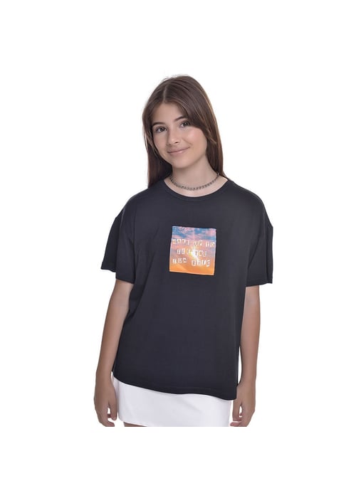 Camiseta Infantil Feminina Viscolycra Com Aplique Sunrise Amofany