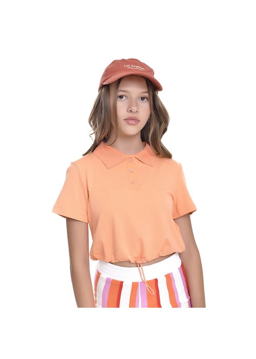 Blusa Cropped Infantil Feminina Polo Com Botões Amofany