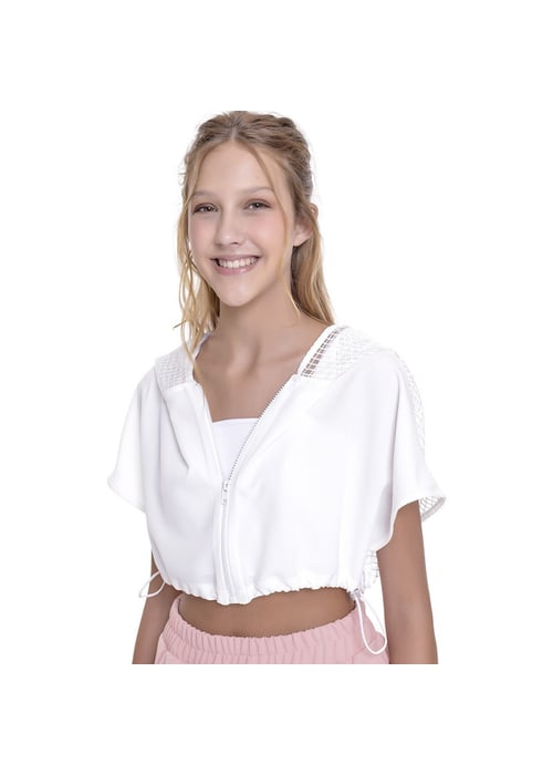 Cropped Teen Amofany Com Capuz Em Organza Quadriculada