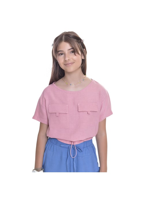 Blusa Infantil Feminina Com Bolsos Amofany