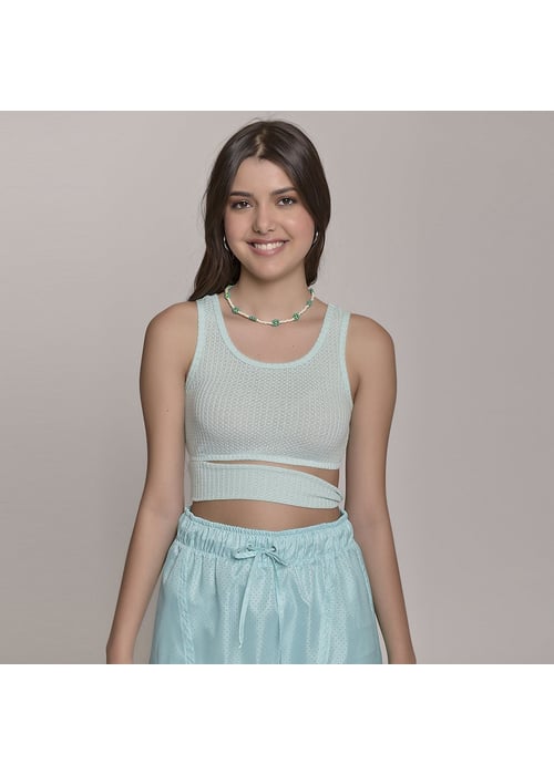 Blusa Regata Assimétrica Feminino Amofany Em Malha Tricô 