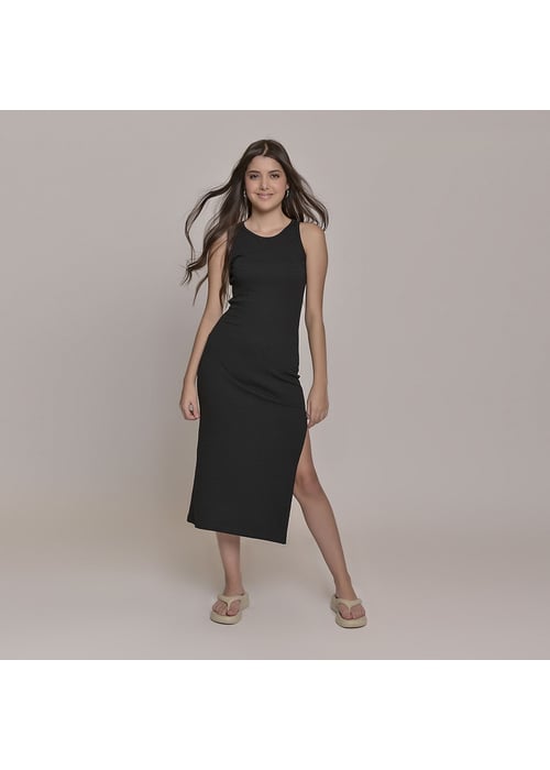 Vestido Midi  Feminino Amofany Com Fenda Lateral 