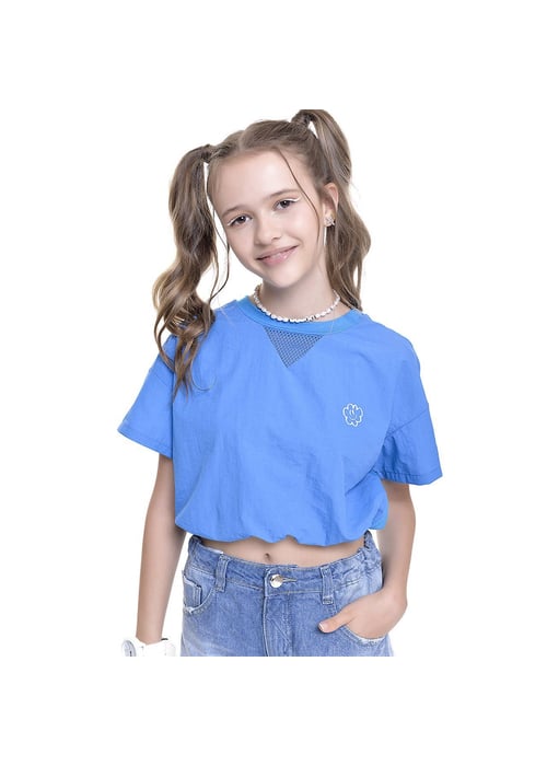 Blusa Infantil Feminina Cem Tactel Manga Curta Com Estampa Amofany