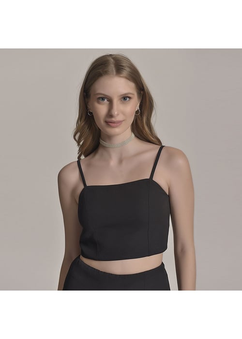 Cropped Alfaiataria Feminino Amofany Básico Com Alça Fina