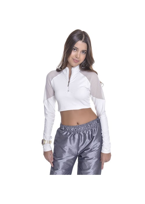 Cropped Teen Amofany Manga Longa Com Tela