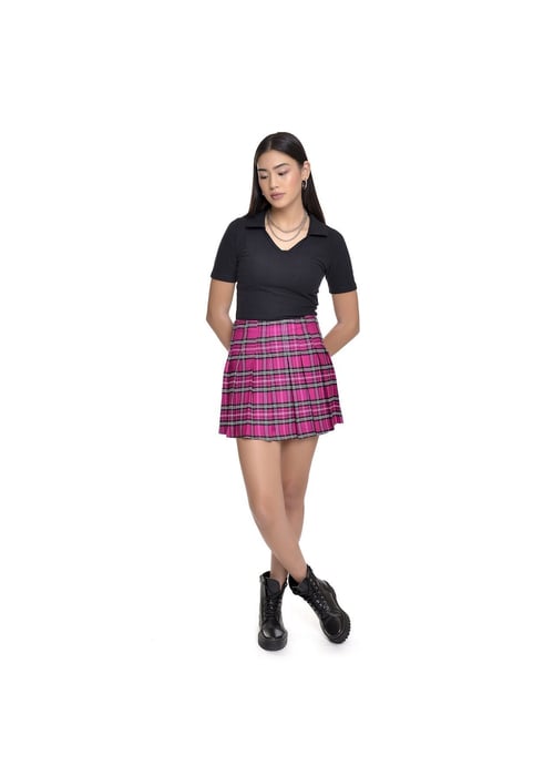 Minissaia Colegial Juvenil Feminino Amofany Xadrez Com Short