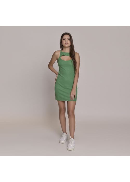 Vestido Halter Juvenil Feminino Amofany Com Recortes Em Malha Canelada