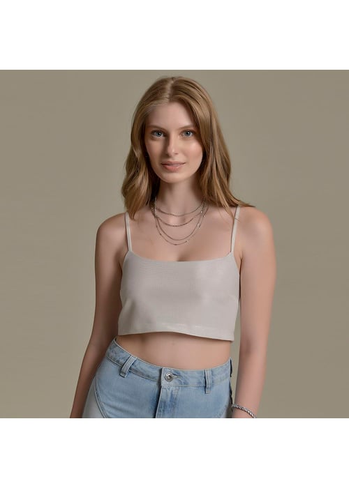 Cropped Com Amarração Nas Alças Feminino Amofany Em Malha Com Brilho 