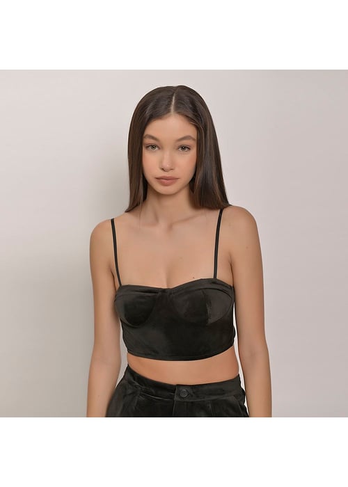 Cropped Corset Alongado Feminino Amofany Em Veludo De Malha