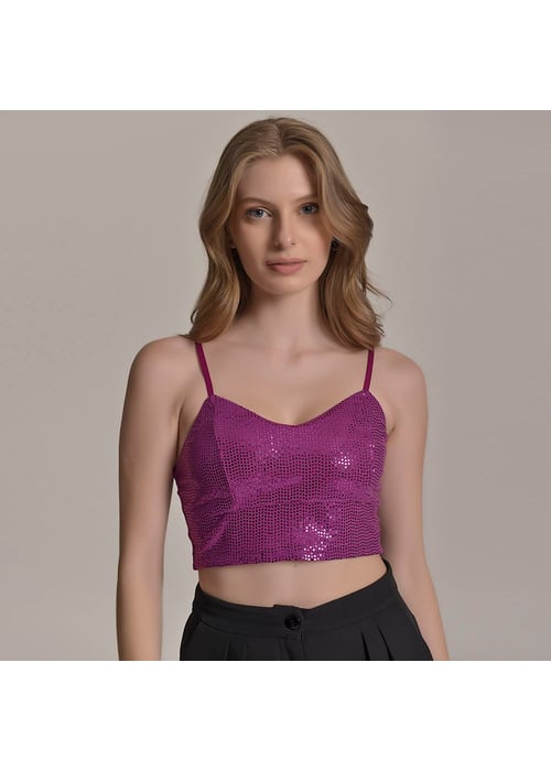 Cropped Triangular Feminino Amofany Em Malha Paetê