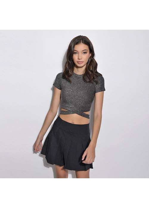 Cropped Barra Cruzada Feminino Amofany Em Malha Lurex