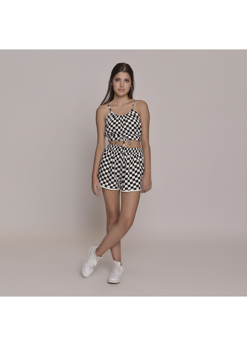 Short Esportivo Juvenil Feminino Amofany Em Viscose Xadrez