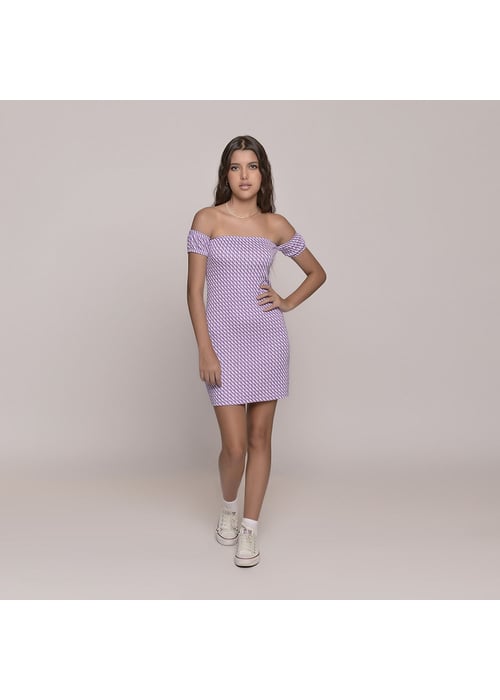 Vestido Ciganinha Juvenil Feminino Amofany Em Malha Jacquard Geométrica