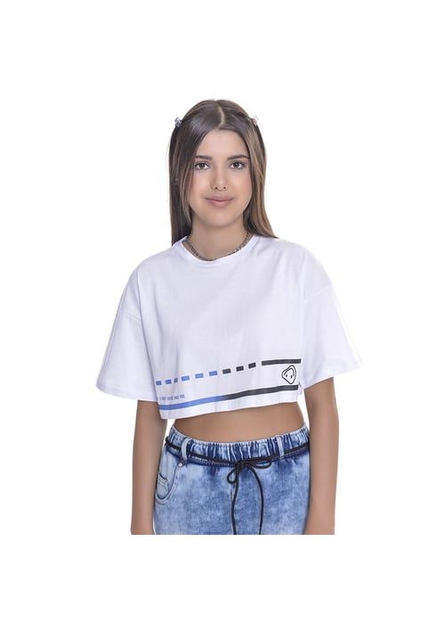 Camiseta Cropped Juvenil Feminino Amofany Barrado Smile