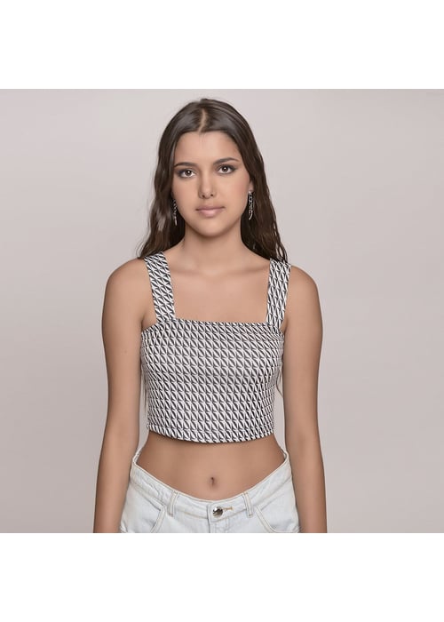 Cropped Juvenil Feminino Amofany Em Malha Jacquard Geométrica