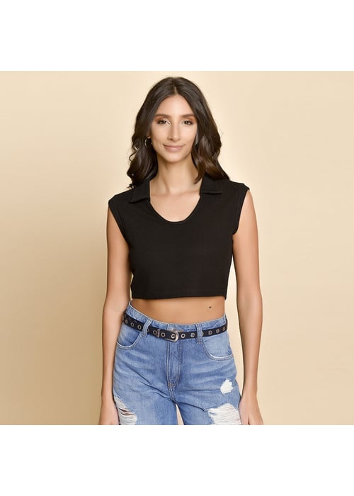 Polo Cropped Juvenil Feminino Amofany Em Malha Piquet Com Viscose