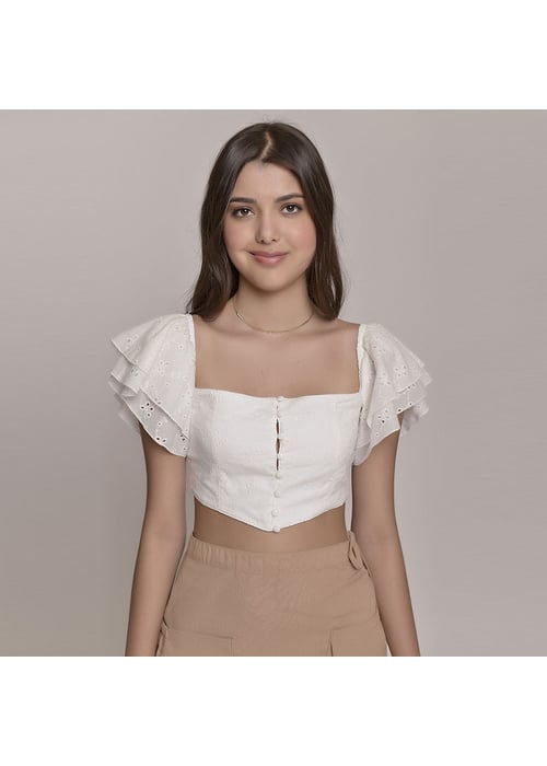 Cropped Corset Feminino Amofany Em Laise De Algodão 